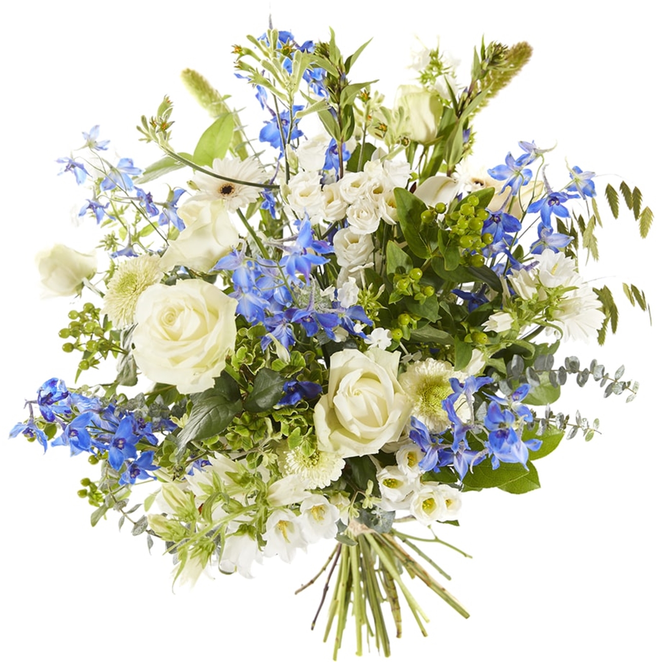  Sympathieboeket luxe wit met blauw